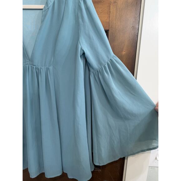 Show Me Your MuMu | Dakota Willow Swing Dress V-Neck Blue Green Aqua- Small - Picture 3 of 9